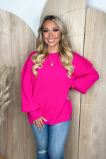 Pink Oversized Basic Long Sleeve Sweater