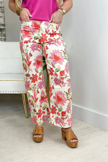 Floral Ankle Crop Pant - Lavish BoutiqueBottoms