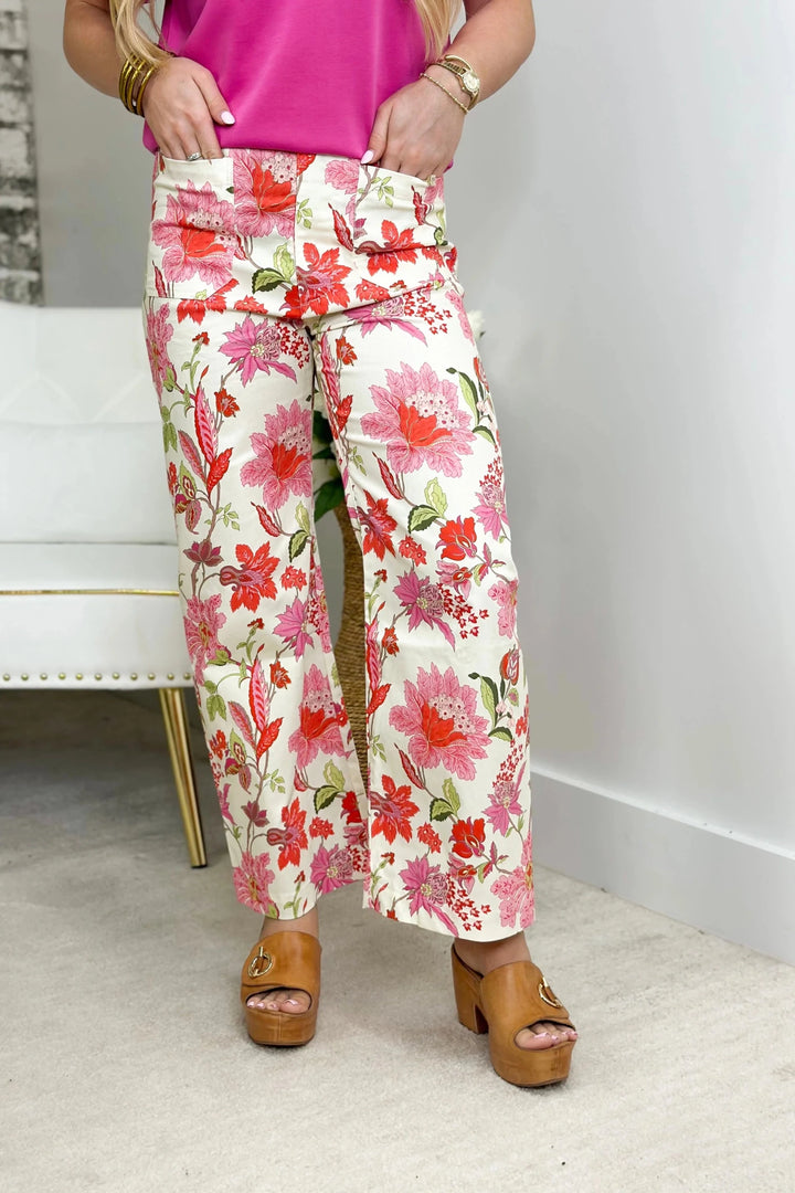 Floral Ankle Crop Pant - Lavish BoutiqueBottoms