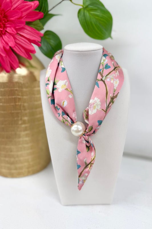 Floral scarf necklace in an extra-long drape