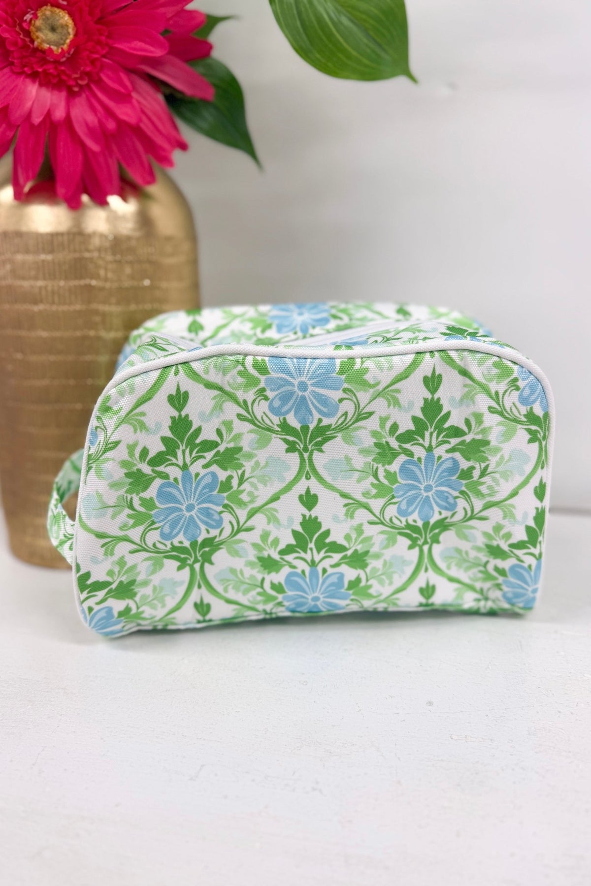 Printed floral canvas makeup bag
