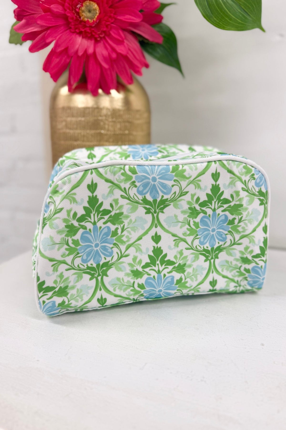 Floral print canvas cosmetic bag