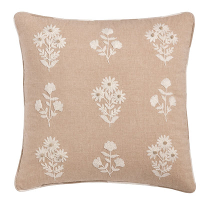 Natural beige pillow with white botanical embroidery