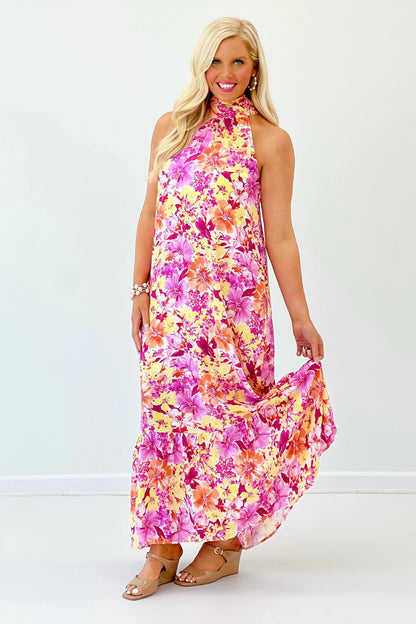 Floral print maxi dress in a bold red colourway