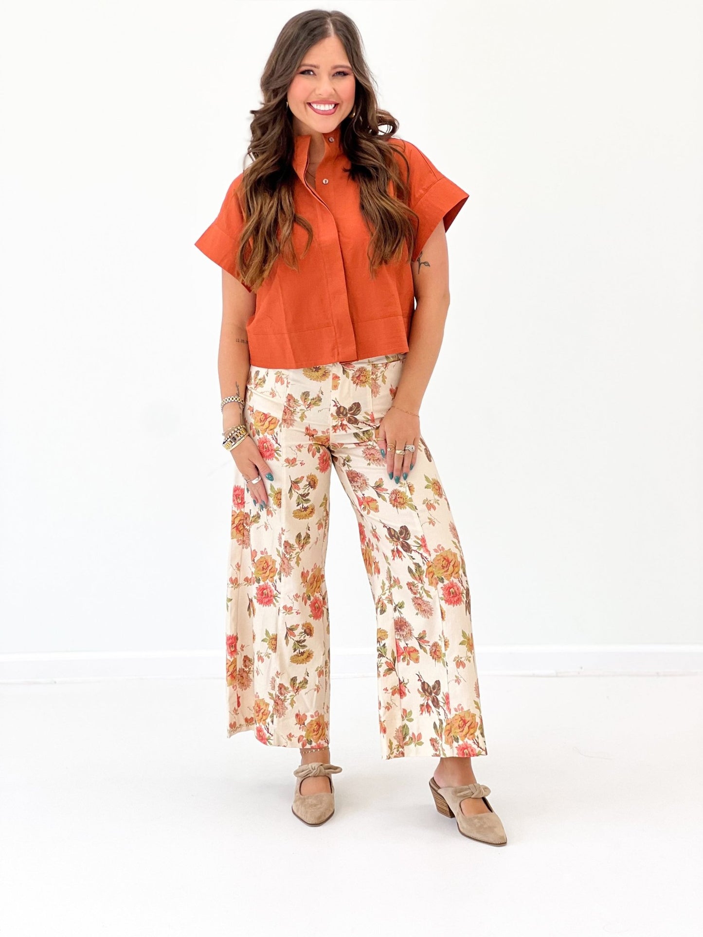 Floral Print Wide Leg Pants - Lavish Boutique02-BOTTOMS
