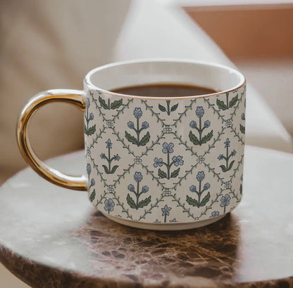 Floral quilt patterned mug for coffee or tea