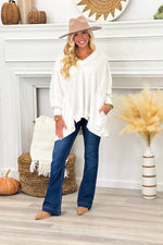 White V-Neck Pullover Sweatshirt