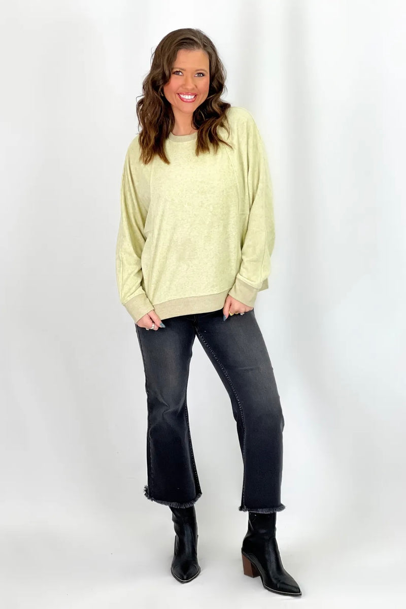 Apple Green Exposed Seam Terry Sweatshirt