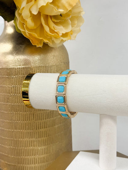 Framed square stone link bracelet