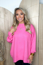 Bubblegum Pink Oversized Mock Neck Sweater