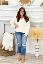 Oatmeal V-Neck Ribbed Long Sleeve Top