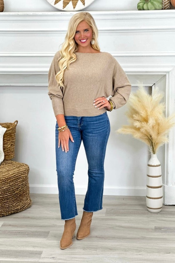 Camel Boatneck Long Sleeve Top