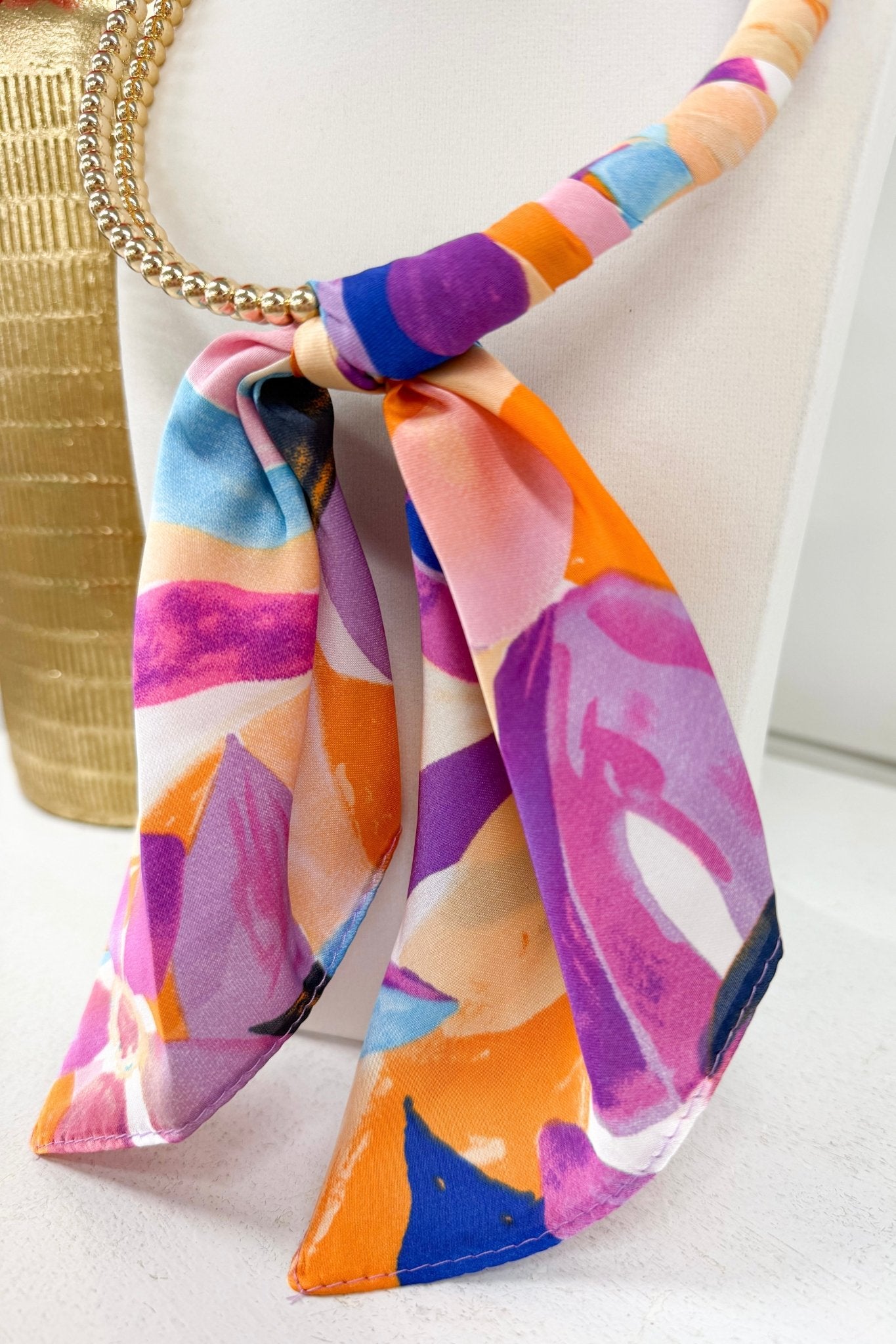 Fuchsia and Multi Gold Scarf Wrapped Necklace - Lavish Boutique Accessories