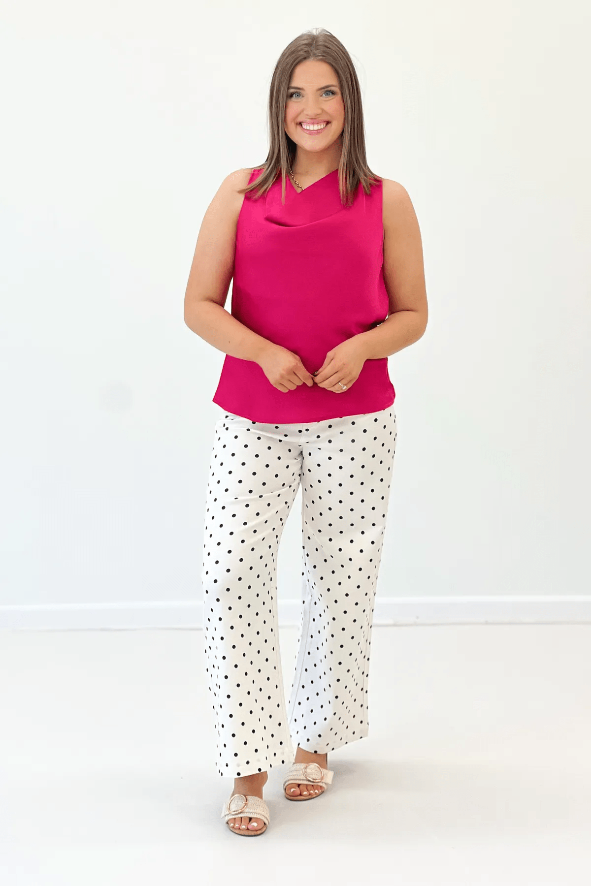 Fuchsia Drape Neckline Sleeveless Top - Lavish Boutique Tops