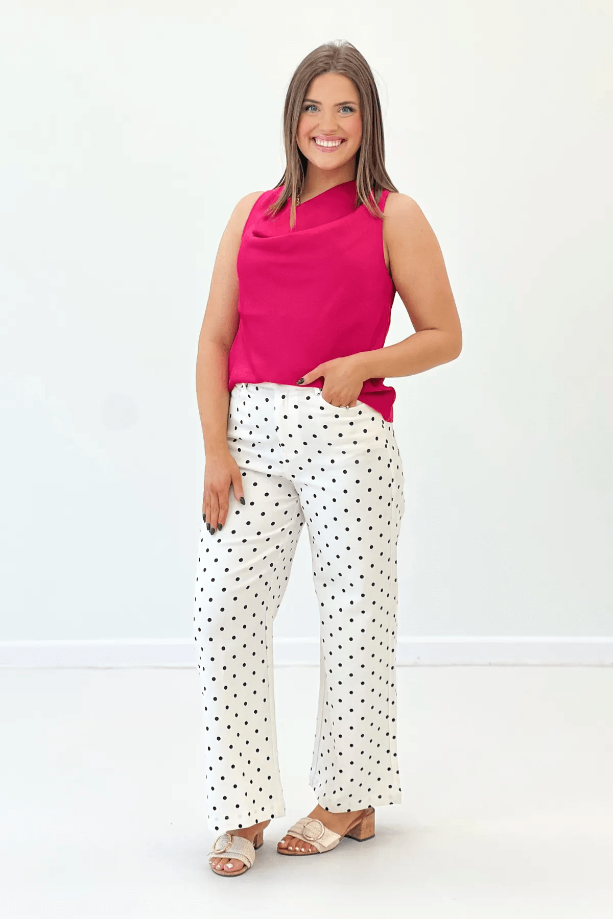 Fuchsia Drape Neckline Sleeveless Top - Lavish Boutique Tops