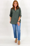 Dark Olive Textured Three Quarter Sleeve Top
