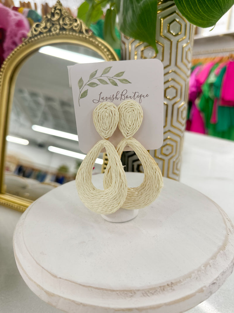 Off White Woven Teardrop Earrings