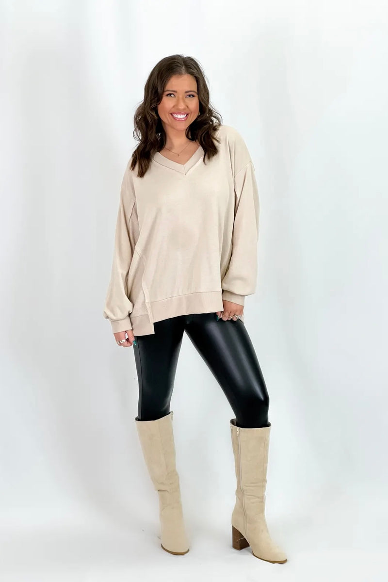 Stone Solid Drop Shoulder Long Sleeve Top