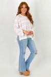 Ivory and Sage Stripe Long Sleeve Sweater