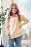 Oatmeal Textured Long Sleeve Half Zip Top