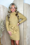 Camel Long Sleeve Turtleneck Sweater Dress