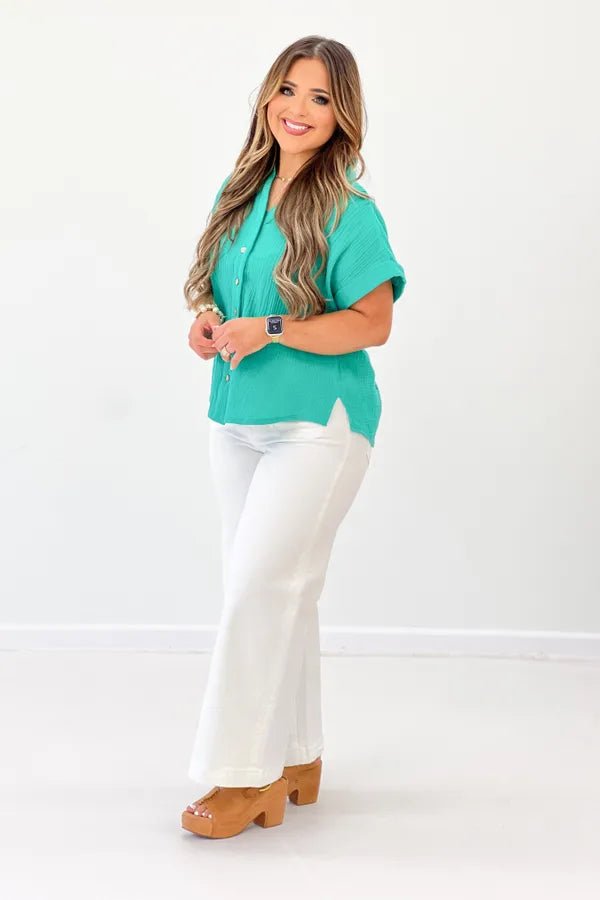 Gauze Button Down Top - Lavish BoutiqueTops