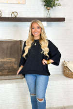 Black Half Sleeve Knitted Sweater