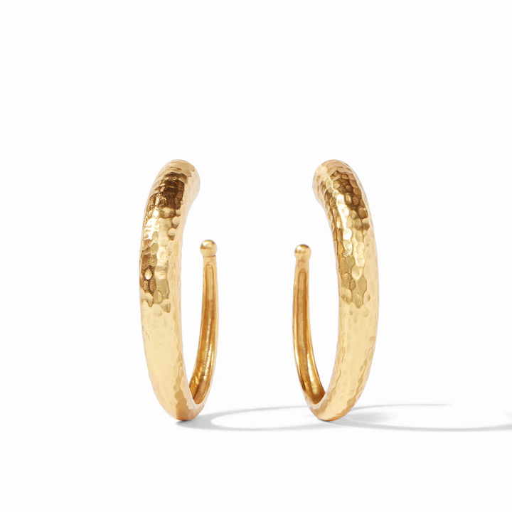 Julie Vos hammered gold hoop earrings, large; circular hammered texture
