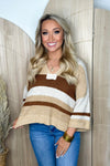 Coco Striped Notched Three Quarter Sleeve Sweater