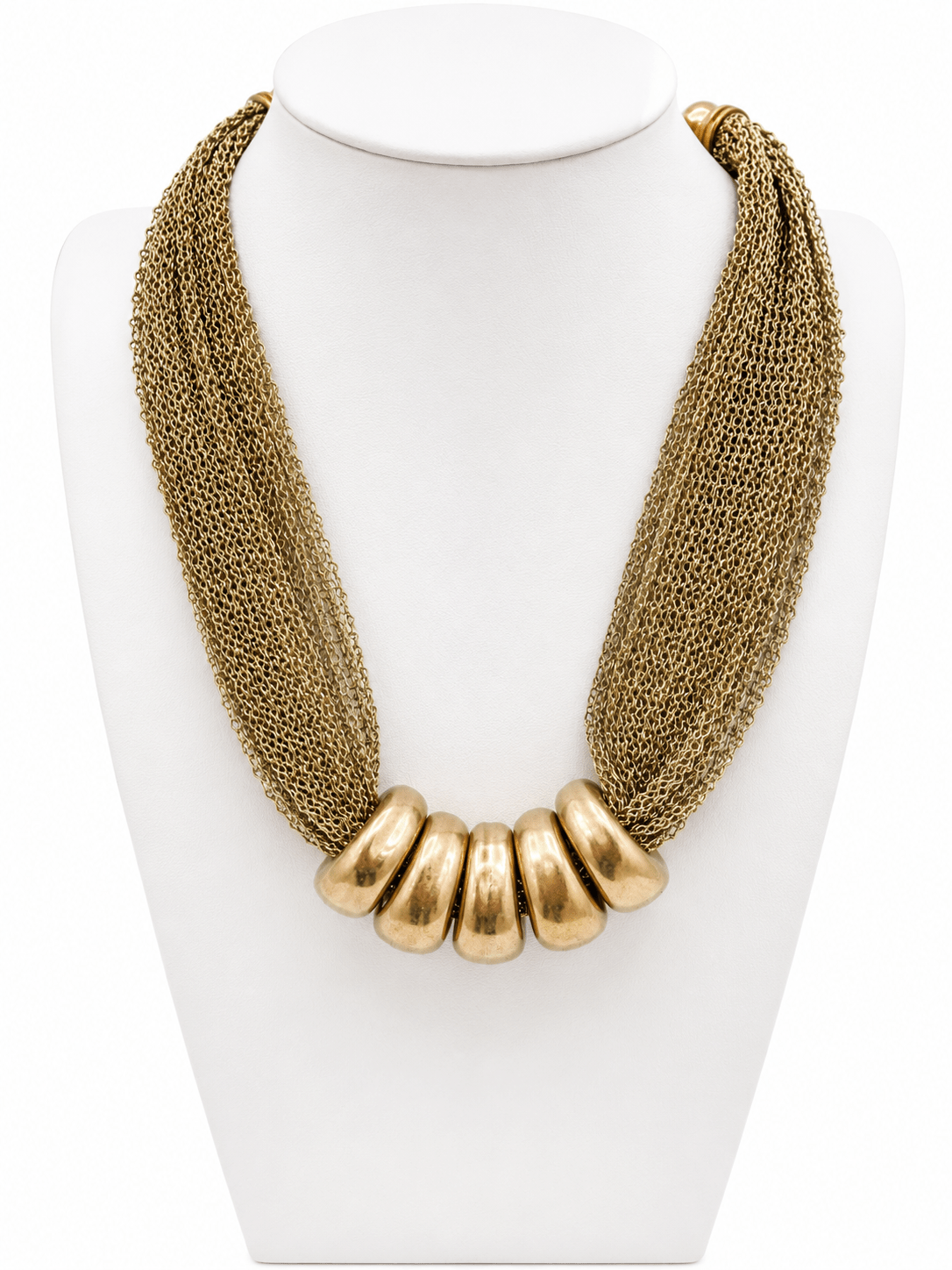 Gold mesh necklace with a geometric ring accent