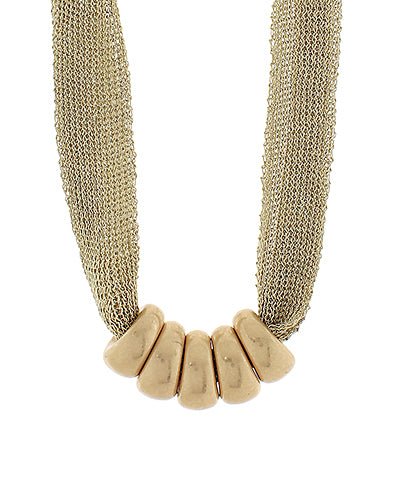 Gold mesh collar necklace with a geo ring detail