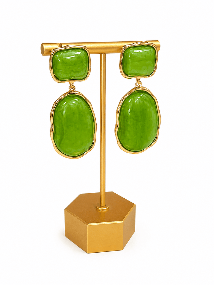 Geometric oval drop earrings in gold tone
