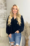 Black Velvet Long Sleeve V-Neck Top