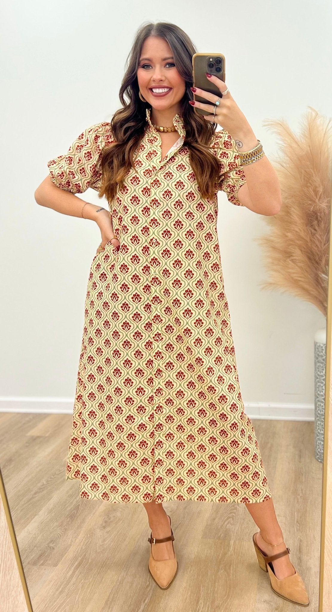 GiGio Ruffle Collar Midi Dress - Lavish Boutique04-DRESSES