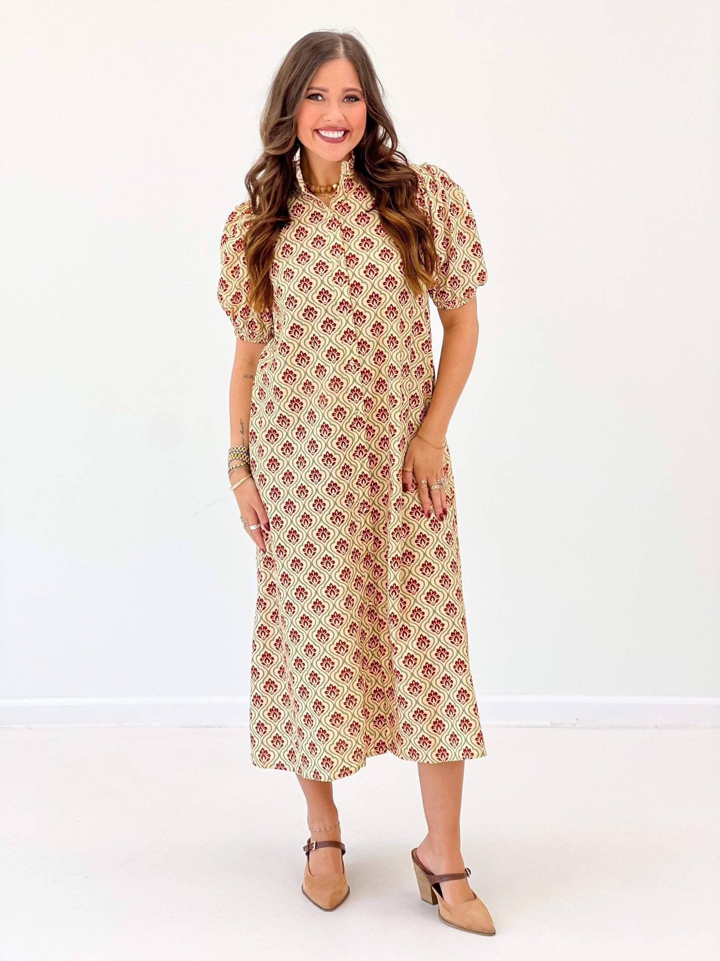 GiGio Ruffle Collar Midi Dress - Lavish Boutique04-DRESSES