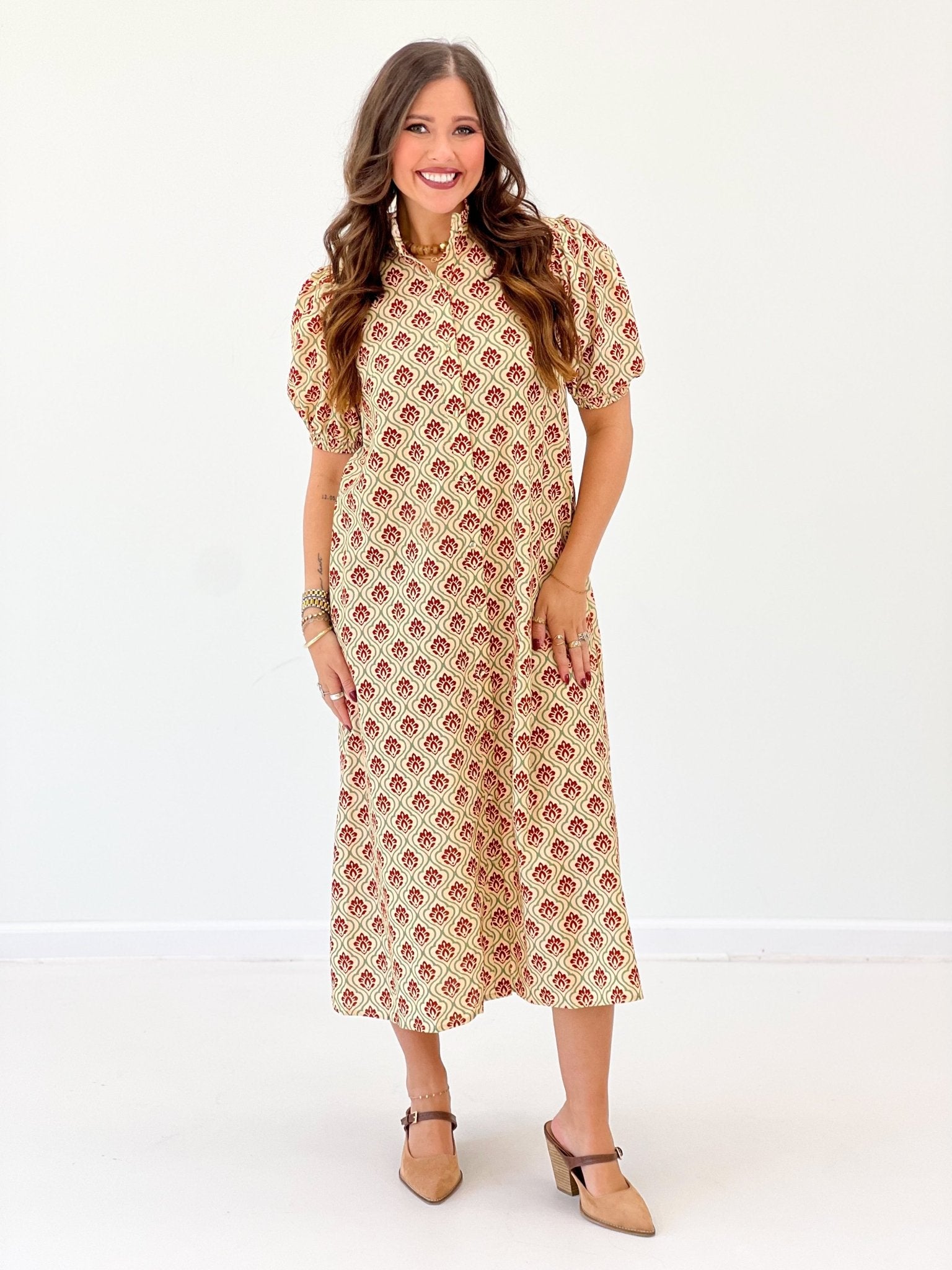 GiGio Ruffle Collar Midi Dress - Lavish Boutique04-DRESSES