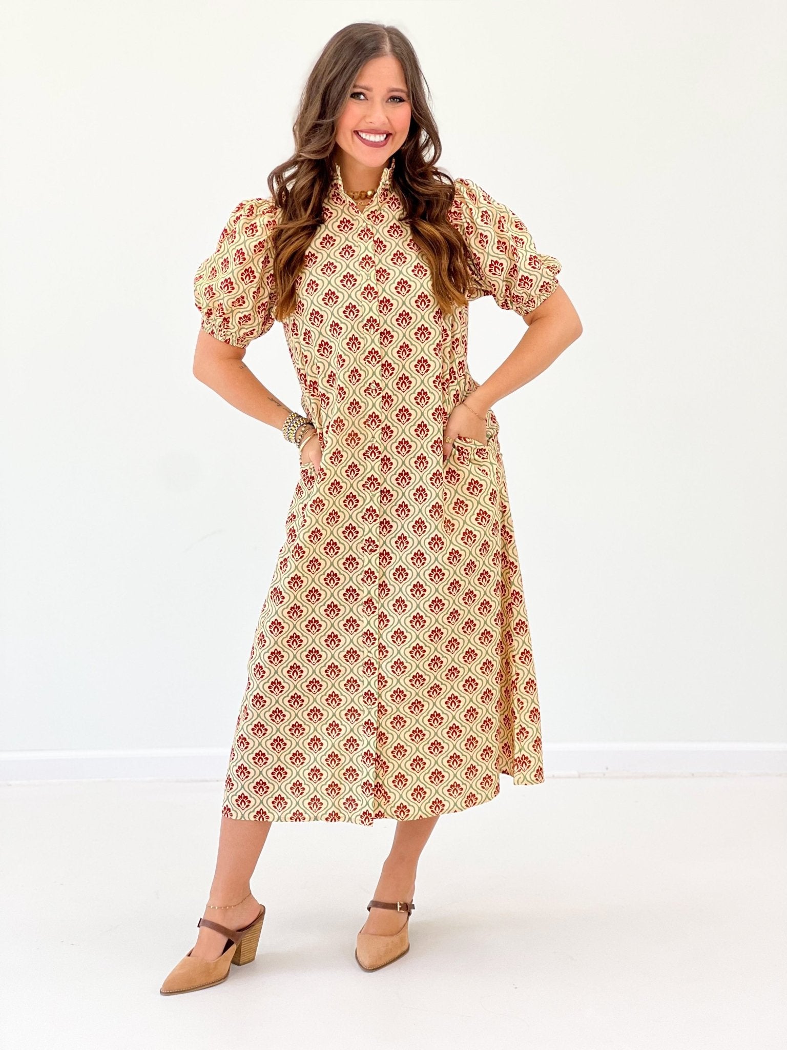 GiGio Ruffle Collar Midi Dress - Lavish Boutique04-DRESSES