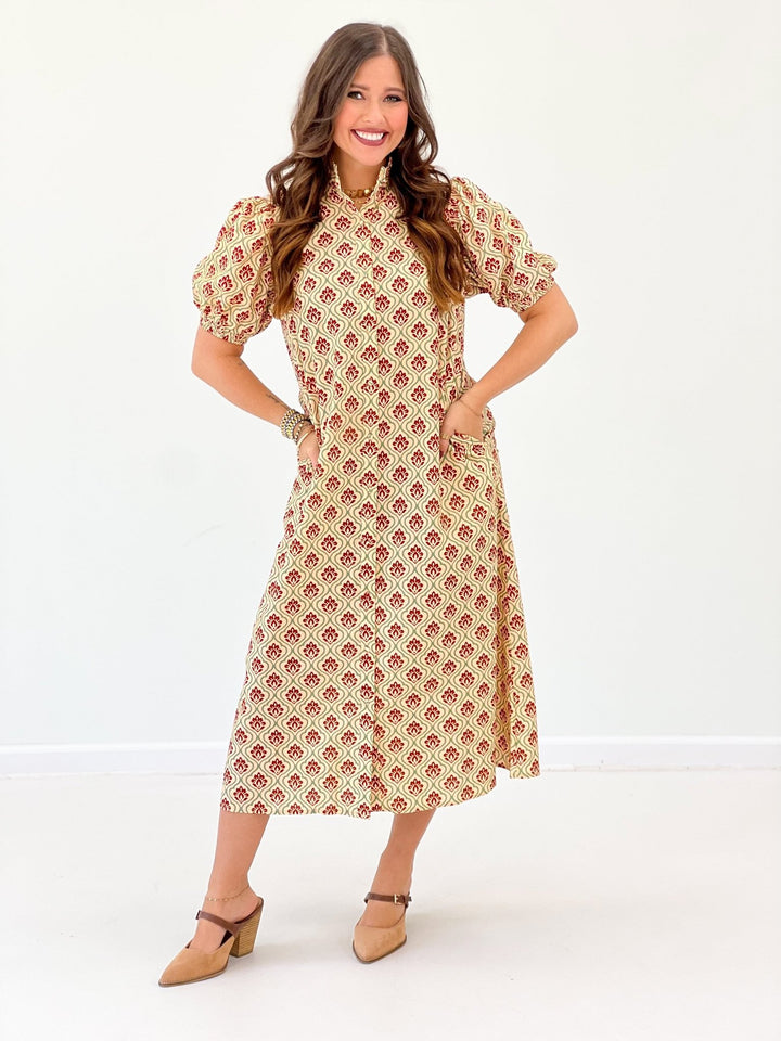 GiGio Ruffle Collar Midi Dress - Lavish Boutique04-DRESSES
