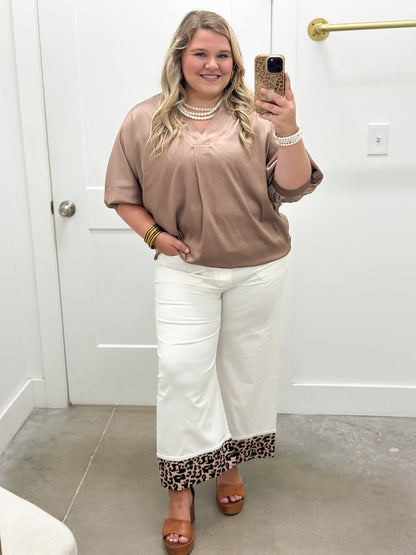 Satin v-neck blouse with a fluid drape