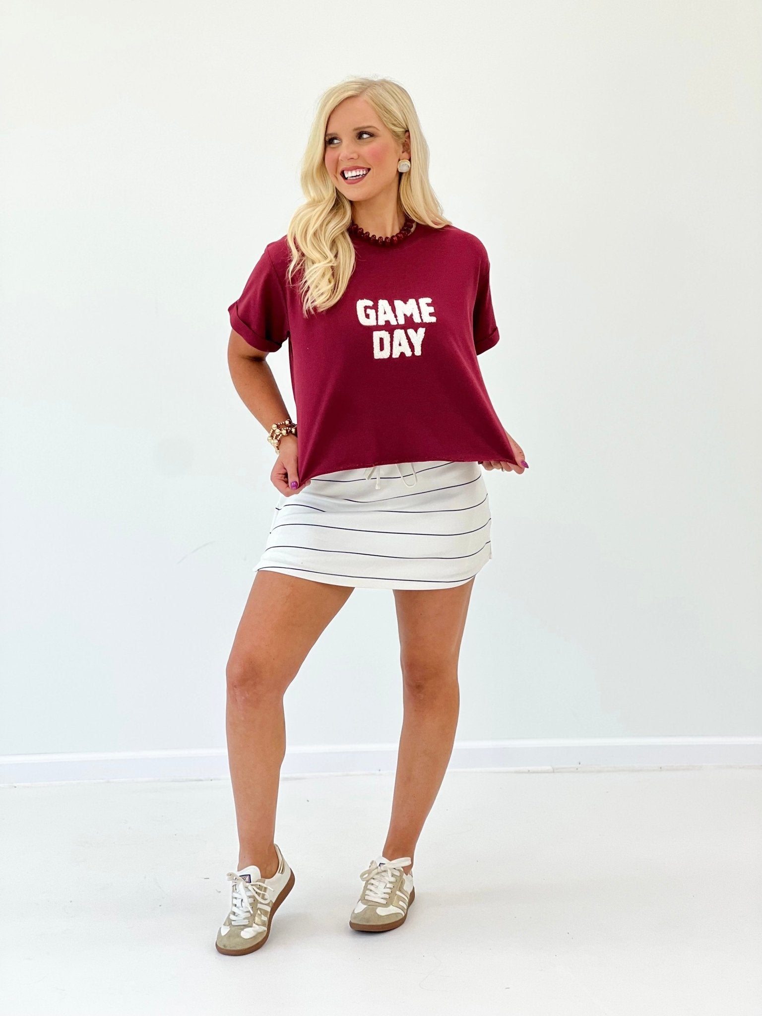 Short sleeve top with collegiate style lettering