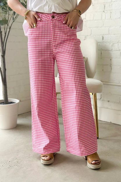 Gingham pants in a lightweight woven fabric