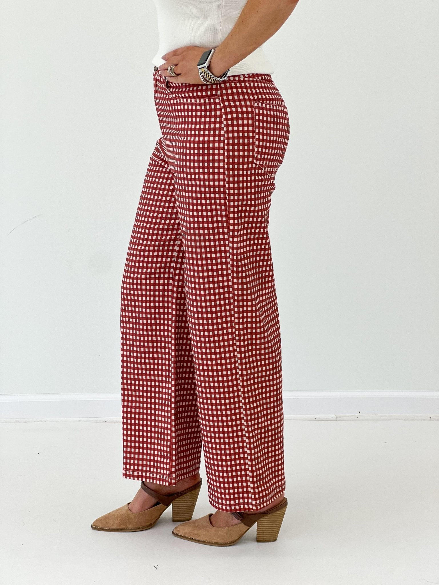 Gingham Wide Straight Leg Pant - Lavish Boutique02-BOTTOMS