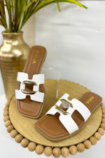 White Buckle Slide Sandal