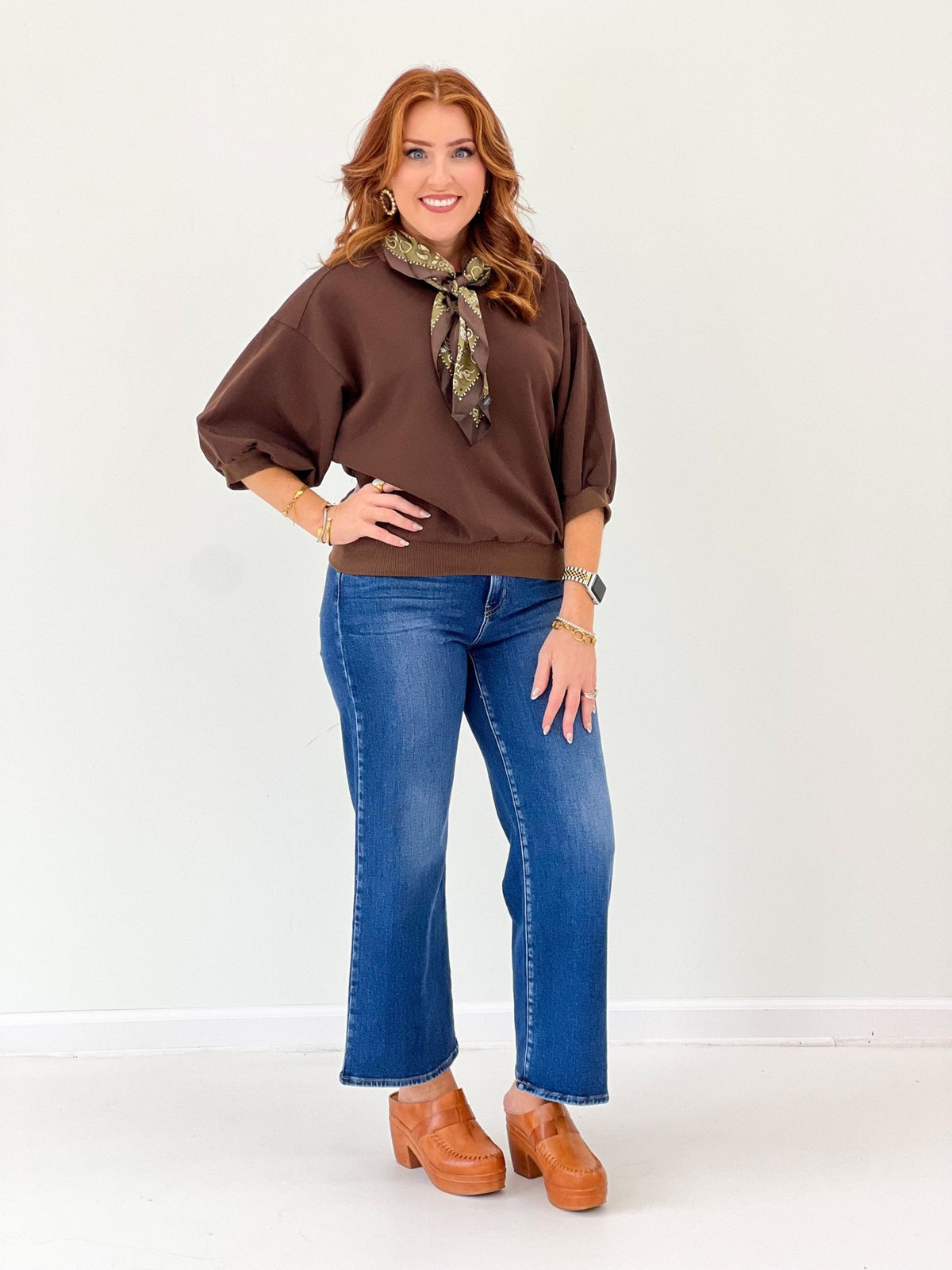 Boxy sweatshirt top with bubble sleeves