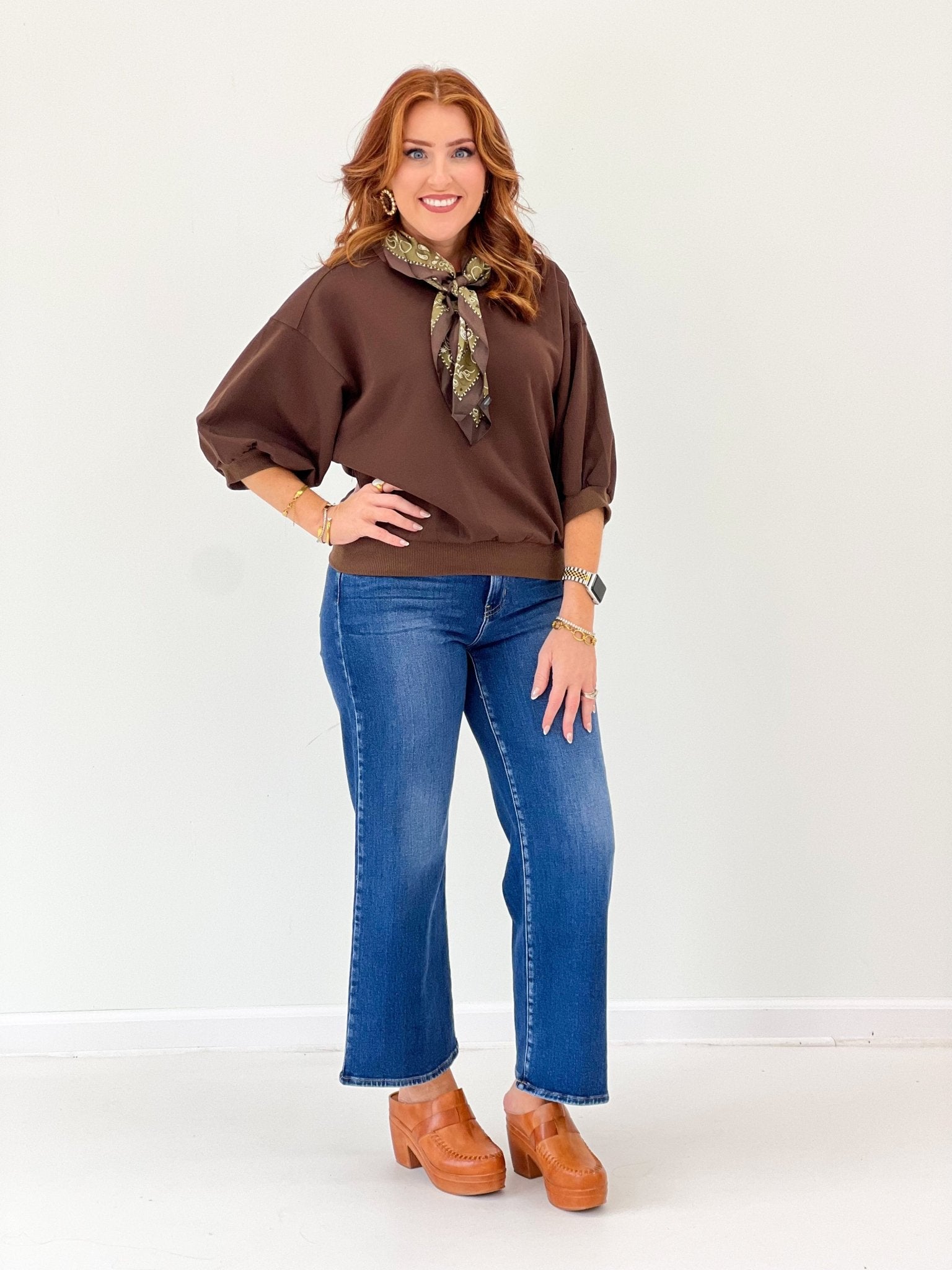 Boxy sweatshirt top with bubble sleeves