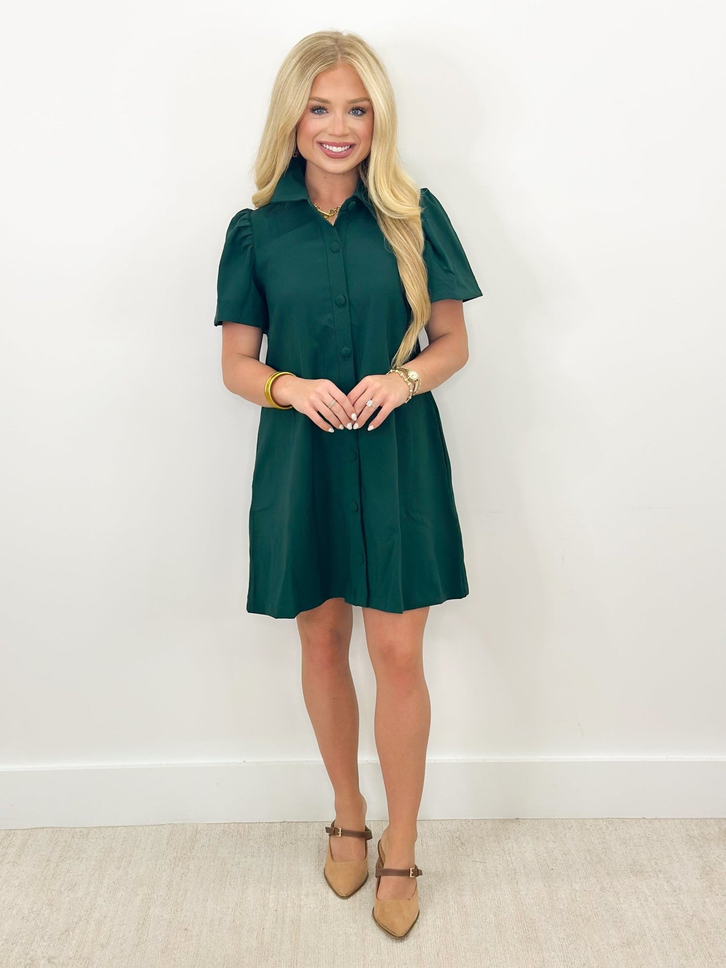 Button down dress with a notched collar neckline