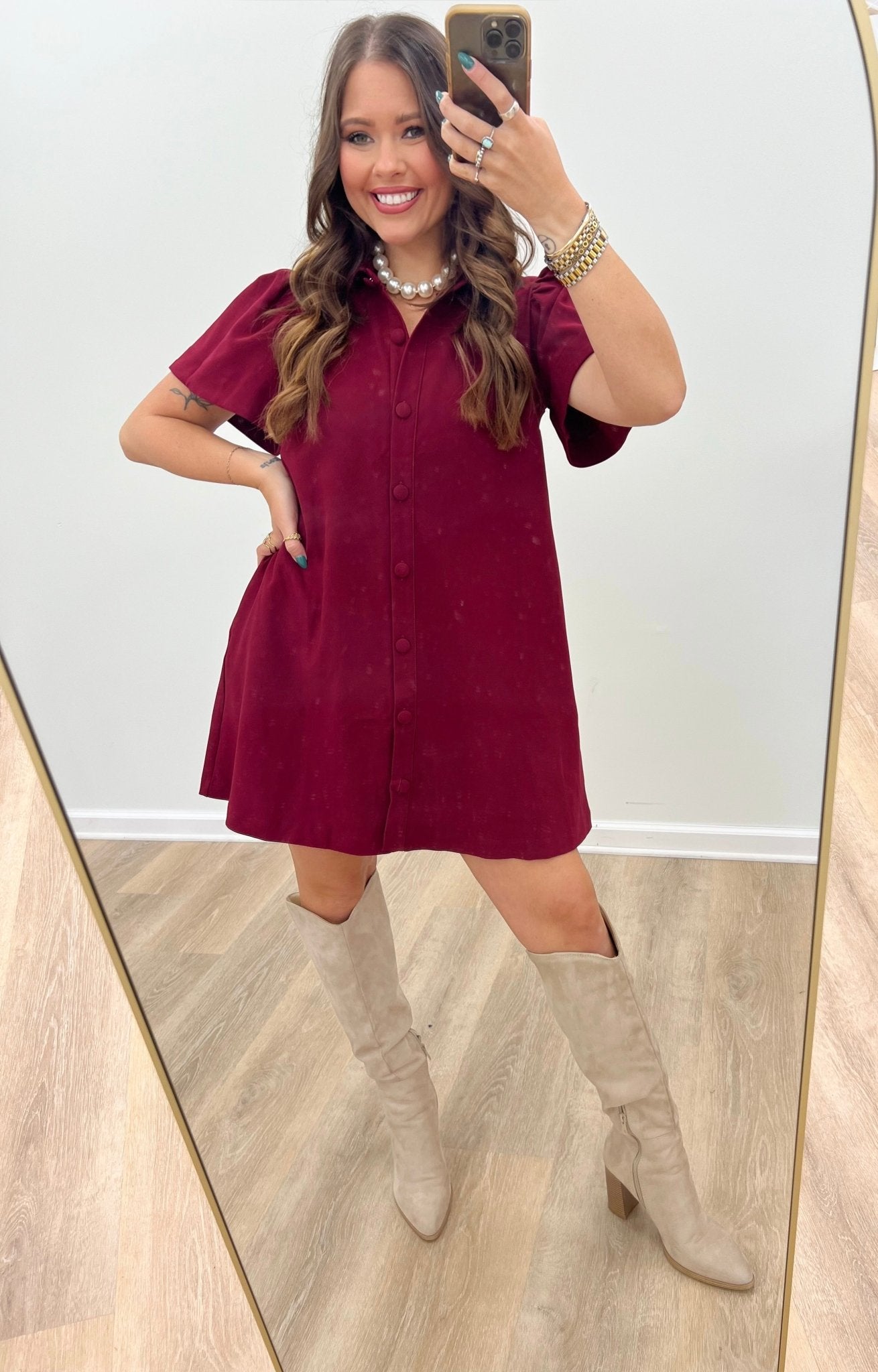 Button front dress with a shirt collar