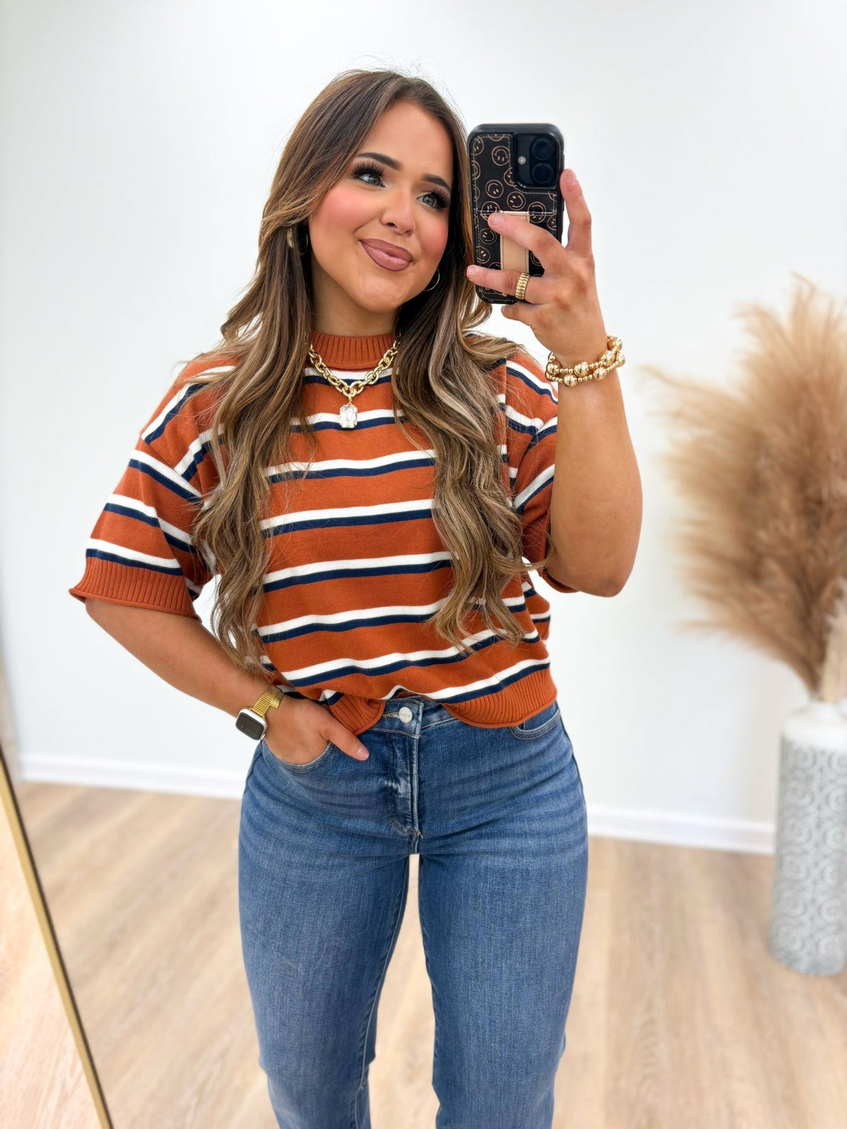 Long sleeve stripe sweater with a relaxed fit