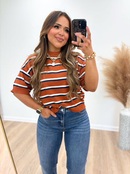 Long sleeve stripe sweater with a relaxed fit