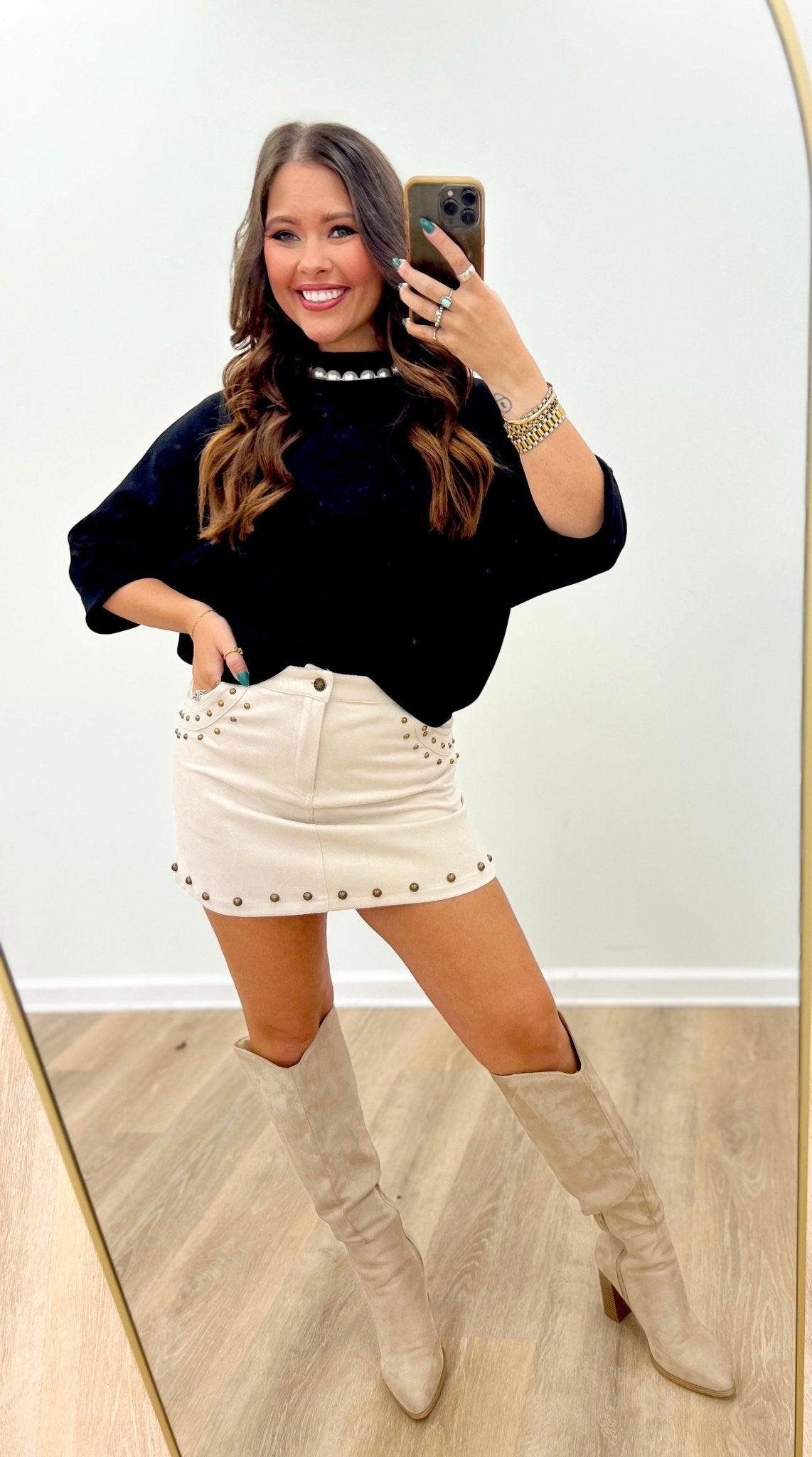 Long sleeve top with a close mock collar